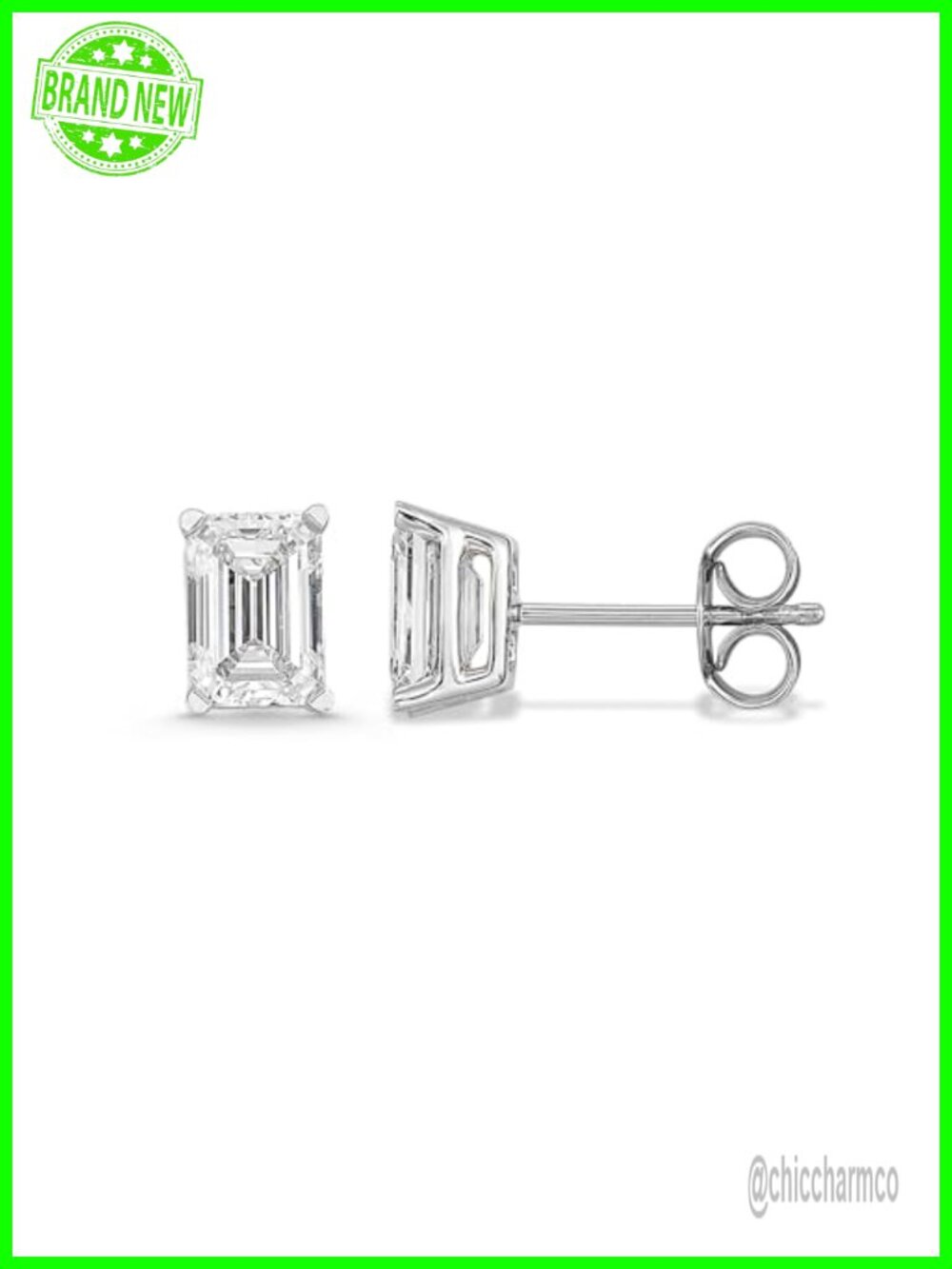 IGI Lab Grown Diamond Stud Earrings 14K White Gold Emerald Cut 0.66 cttw